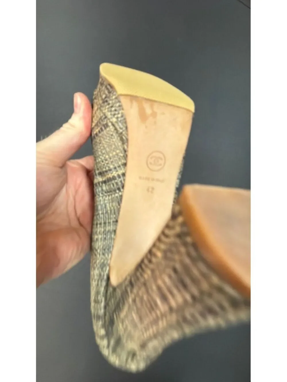 Chanel Gold Toe Woven Heel Size 42